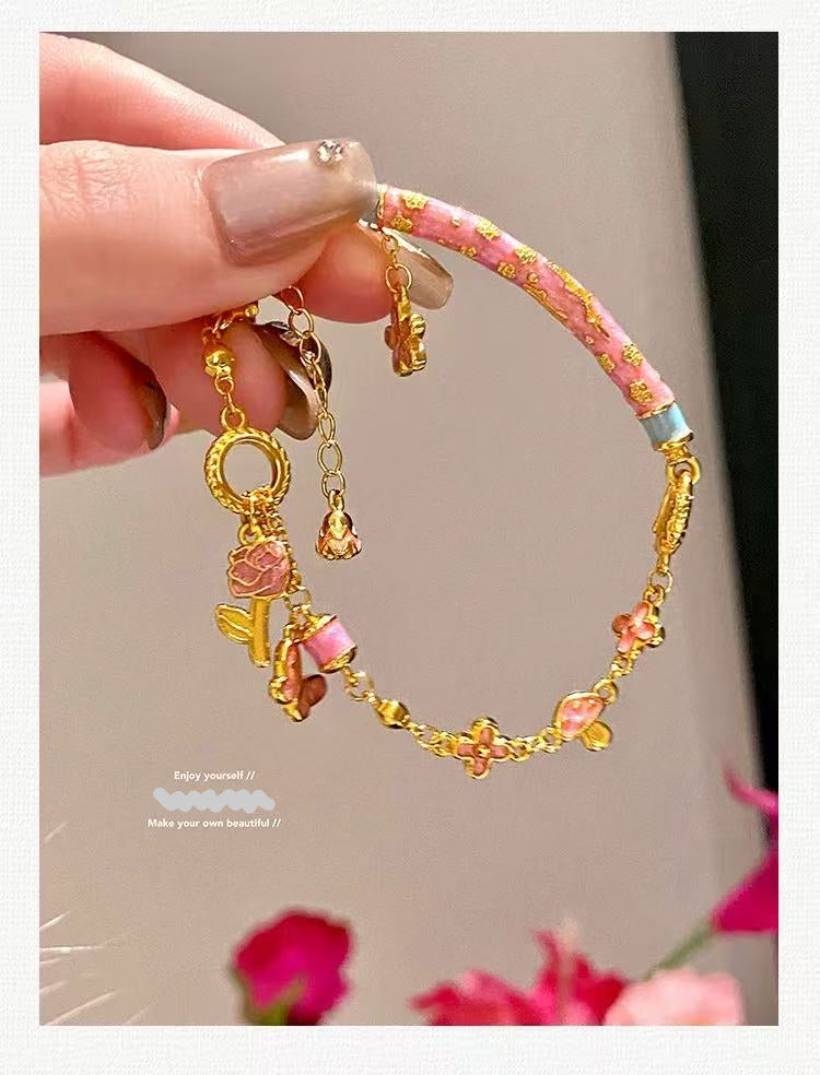 Copper-plated 14K gold hand-woven rope good luck bracelet[bamboo]