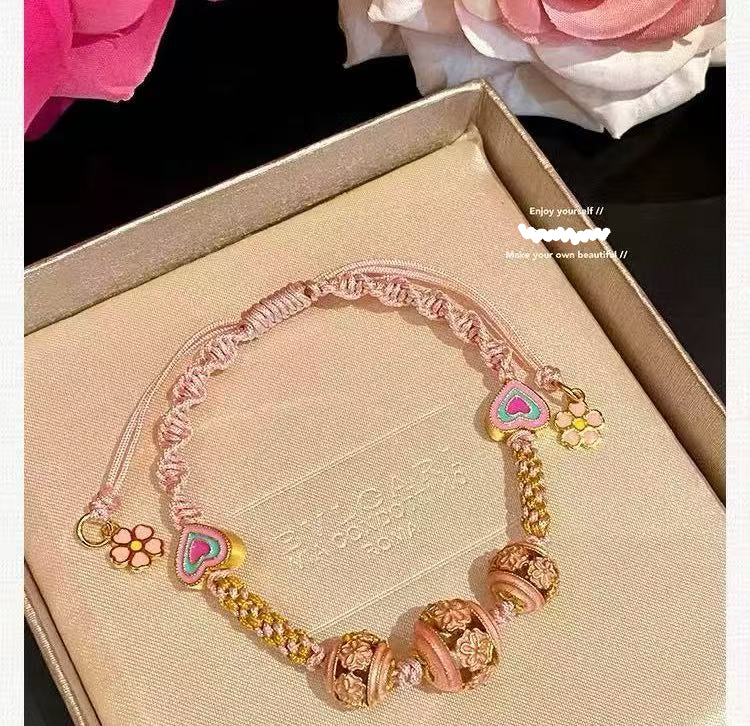 Copper-plated 14K gold hand-woven rope prosperity bracelet [ball]