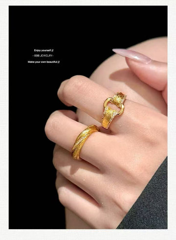 A set of copper-plated 14K gold brushed rings 【two】