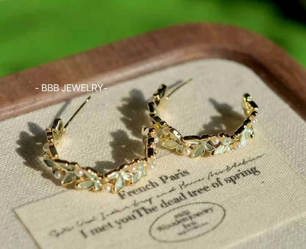 Enamel-dipped copper base with 14k gold butterfly earrings