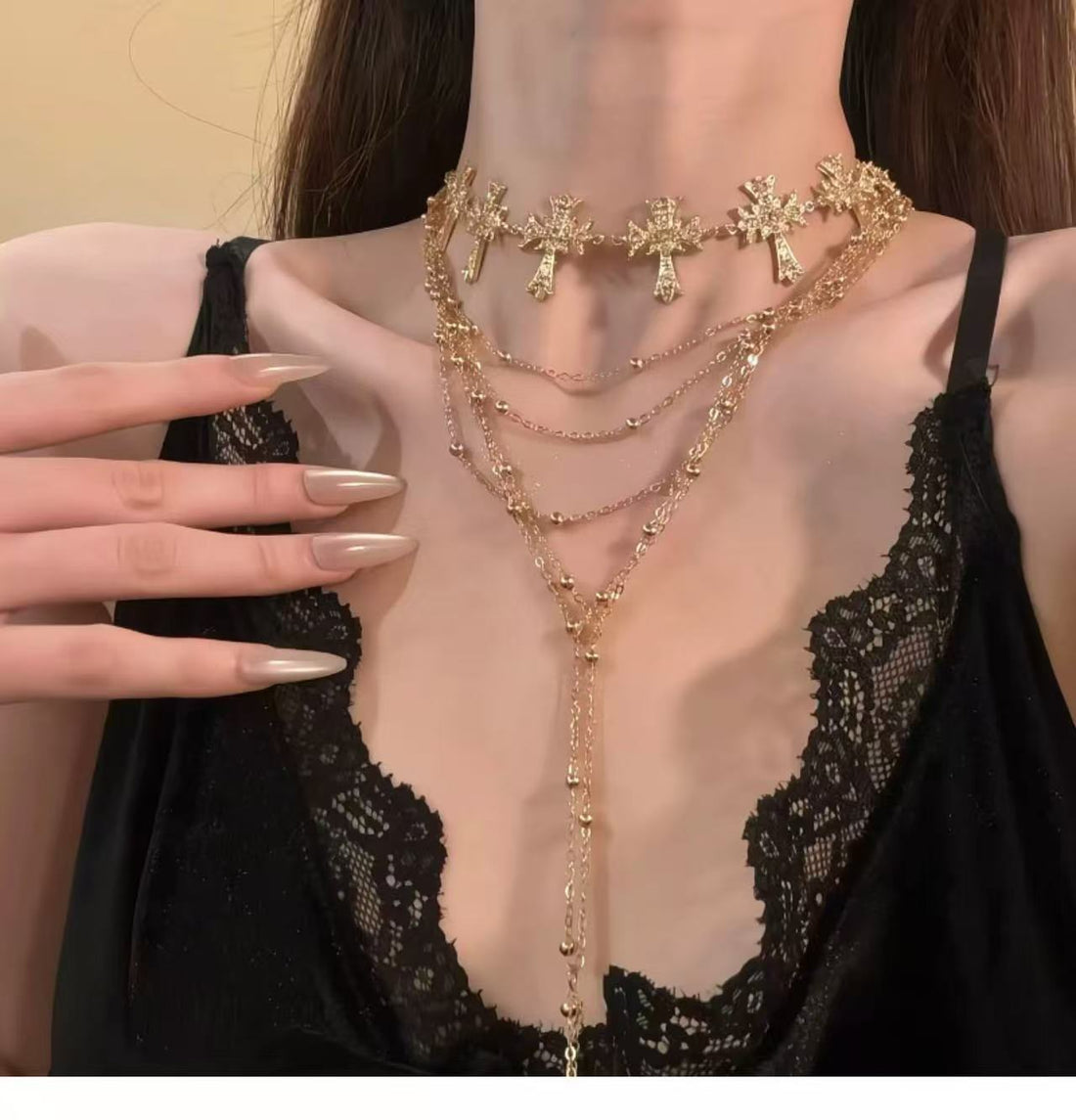 Electroplated multi-layer cross necklace