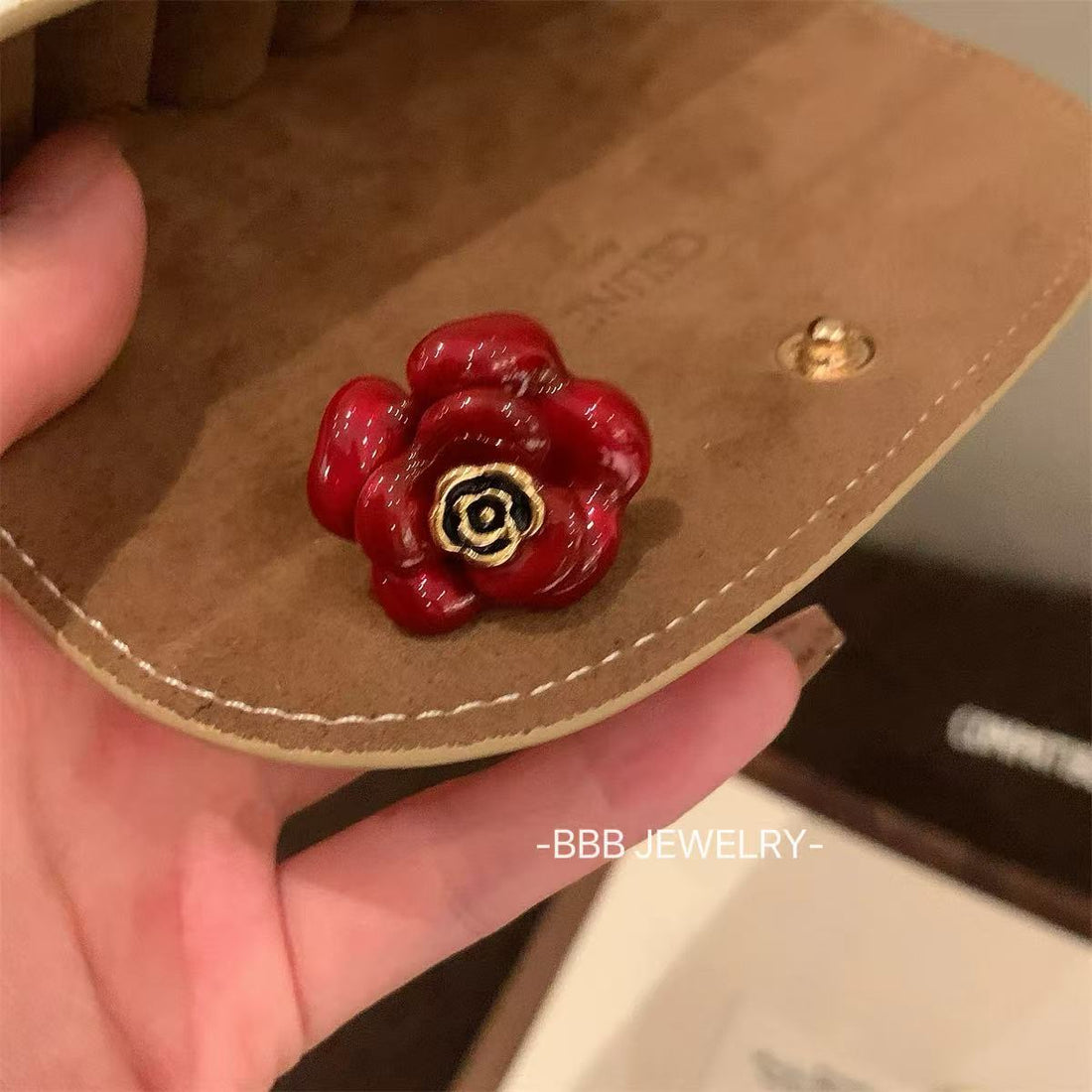 Ankarah red drop glaze flower ring