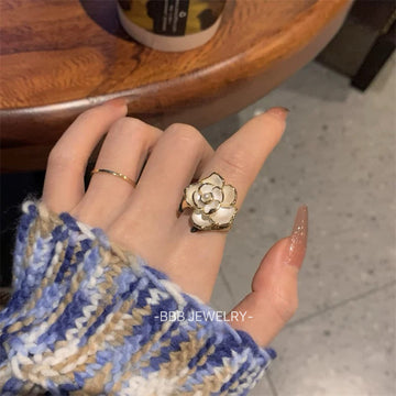 Camellia flower electroplated copper drop-glazed jewelry ring