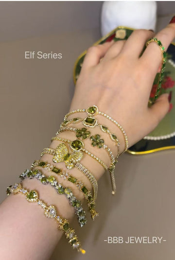 Elf Series Olive Green Round Copper-Gilded 14K Gold Zirconia Bracelet