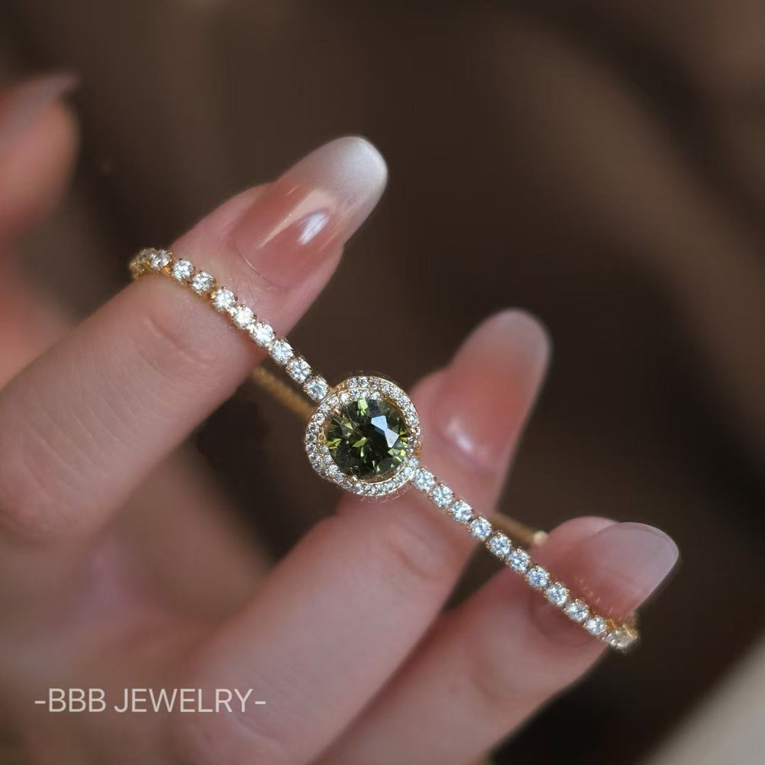 Elf Series Olive Green Round Copper-Gilded 14K Gold Zirconia Bracelet