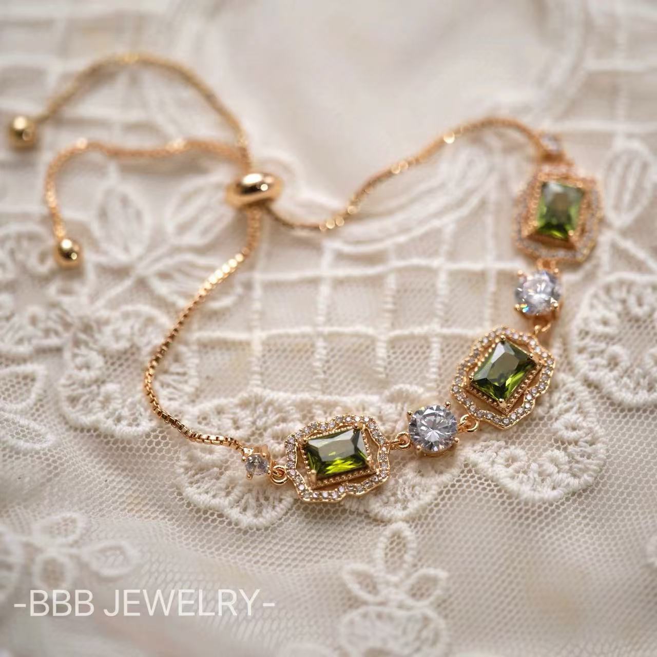 Elf series square copper plated with 14K gold adjustable zircon bracelet