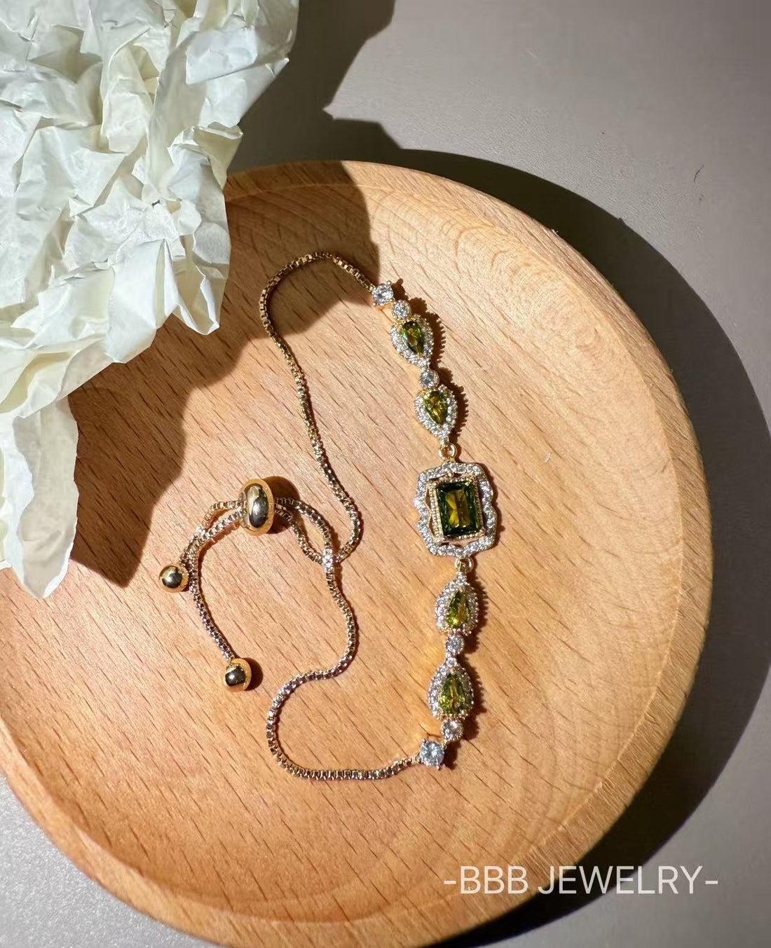 Elf series square copper plated with 14K gold adjustable zircon bracelet