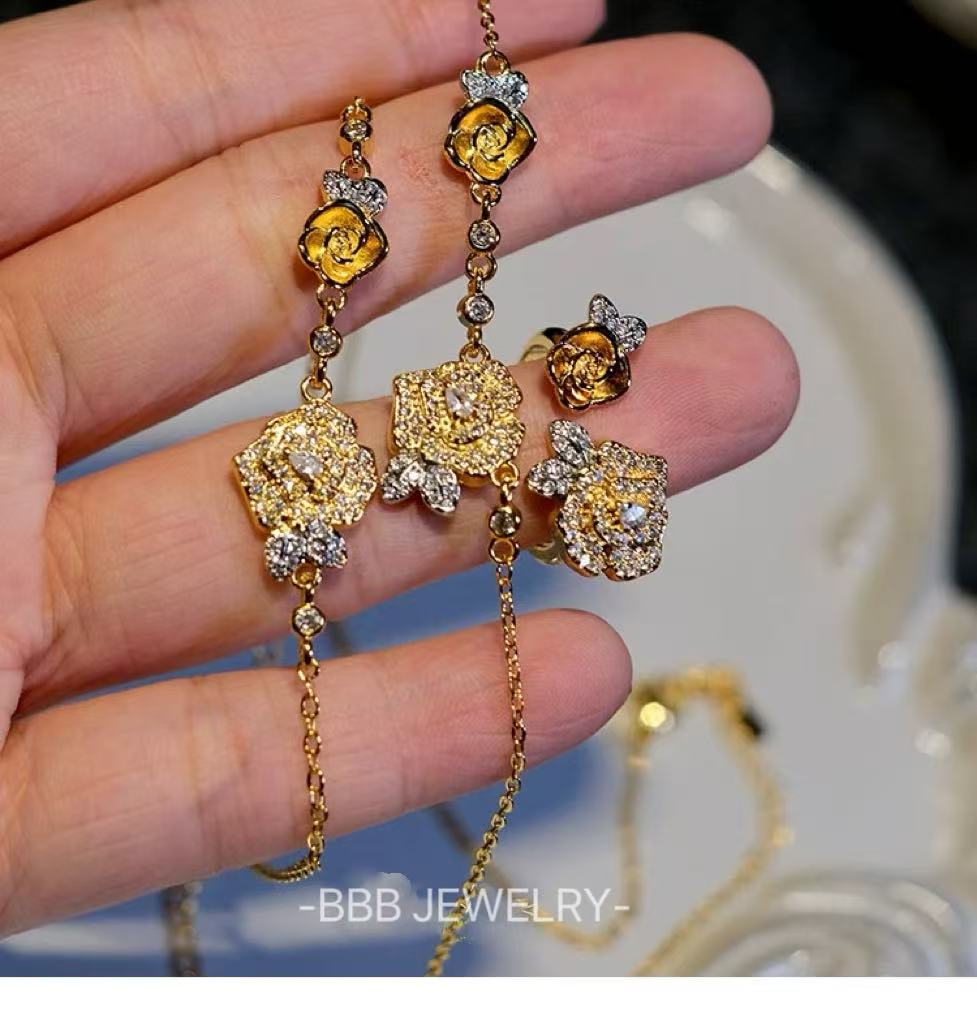 Yellow rose series copper 14K gold zircon bracelets and rings