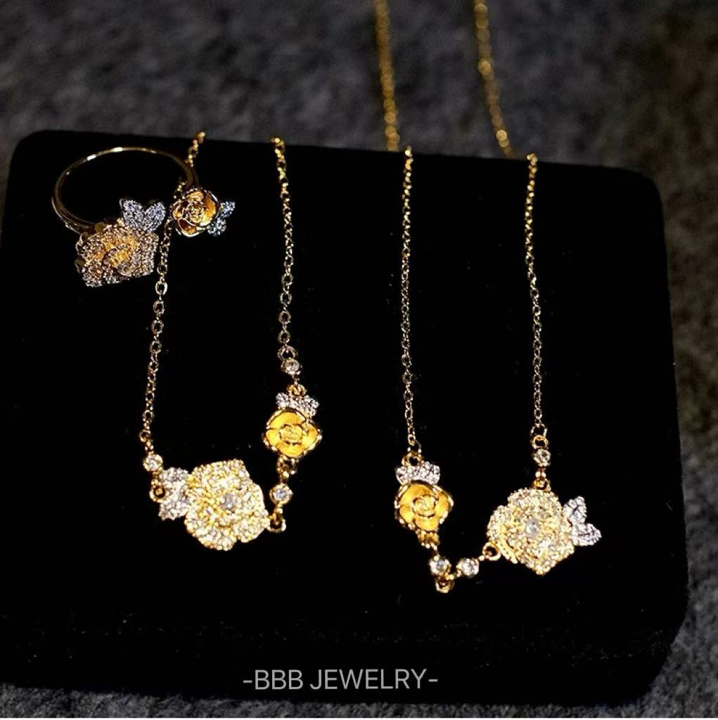 Yellow rose series copper 14K gold zircon bracelets and rings