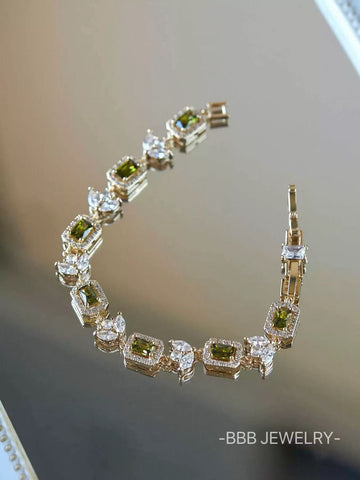 Elf Series cube sugar leaf copper 14K gold zircon bracelet