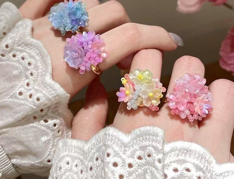 Beaded flower rings