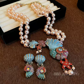 Ocean Princess Series Pearl and Zirconia necklace and earrings